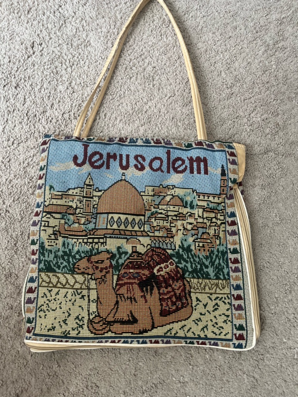 Jerusalem Tapestry Camel Tote Bag in Beige and Multicolor